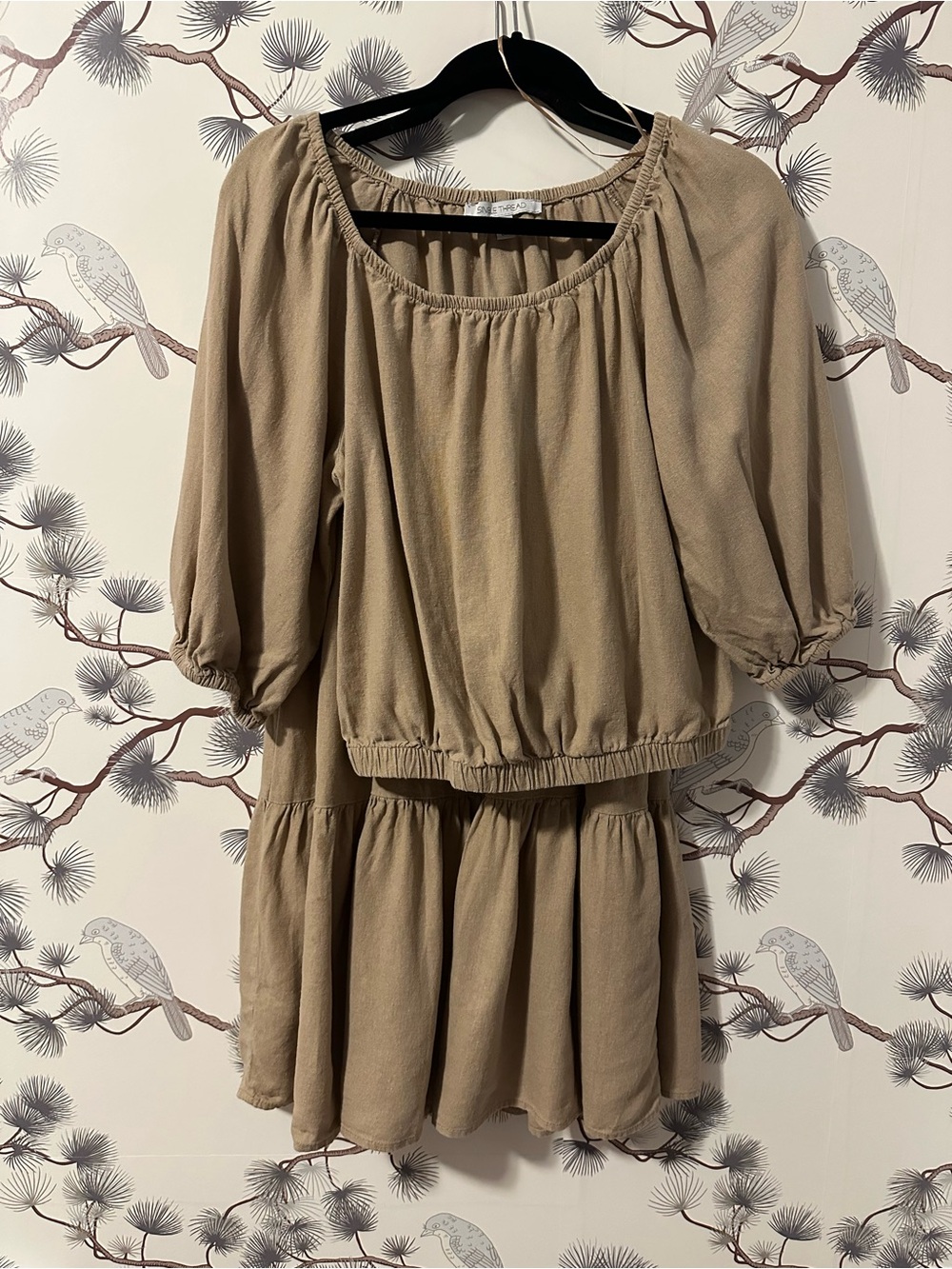 Single Thread two-piece linen blend matching set in a versatile taupe/tan